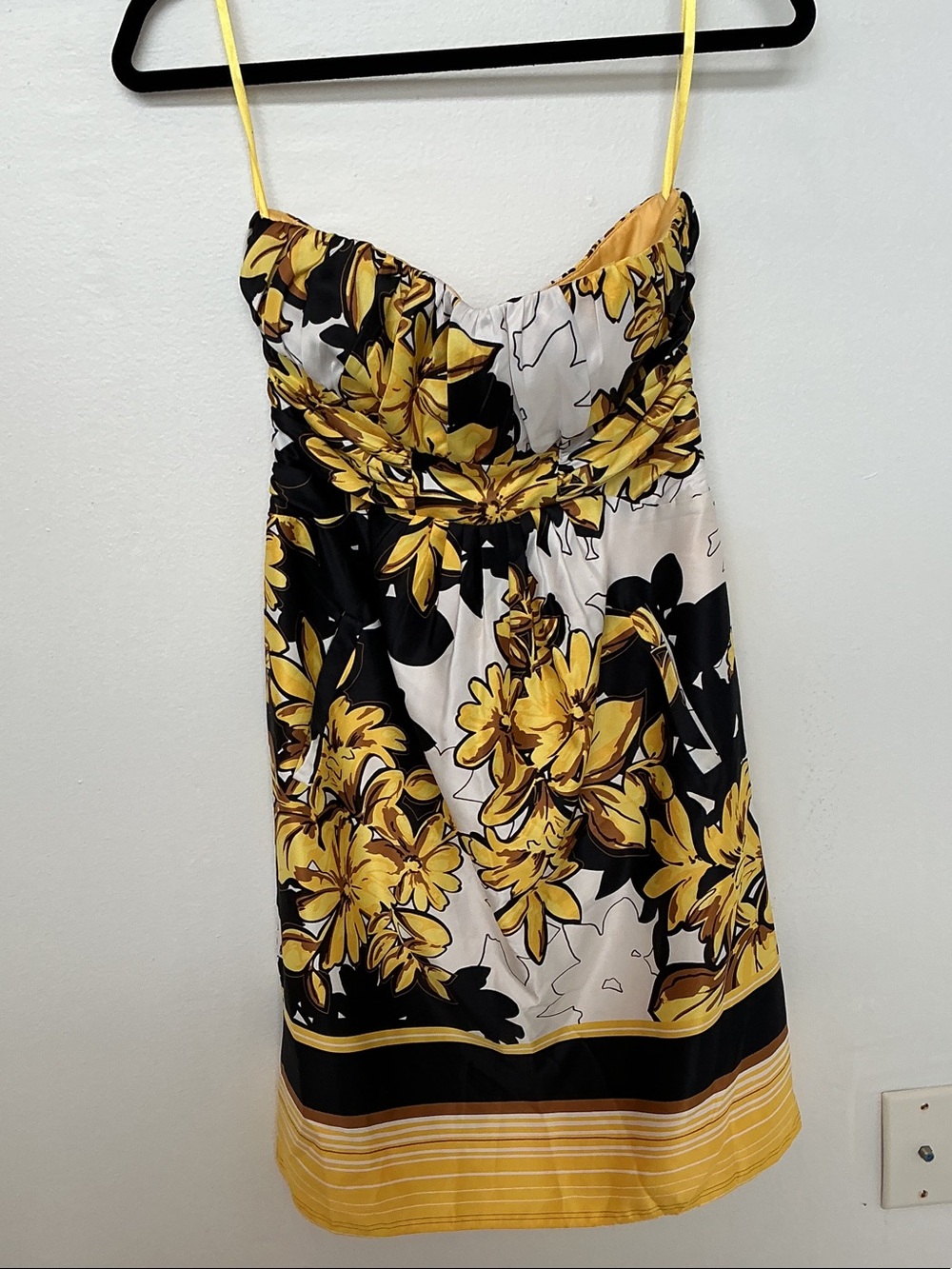 BCBG Paris Yellow Floral Strapless Midi Dress
